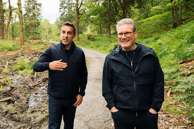 Keir Starmer, leader of the Labour Party, and Gary Neville, football pundit and former player, pictured filming Labour’s Party Election Broadcast in the Langdale Valley, Lake District